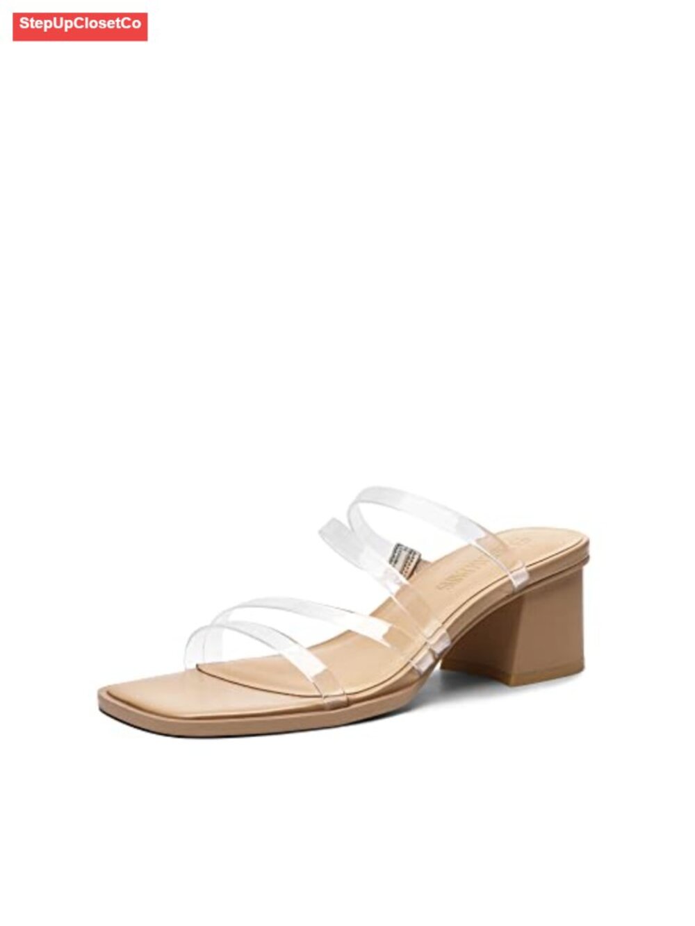 Women's Square Toe Strappy Block Heel Mules Sandals